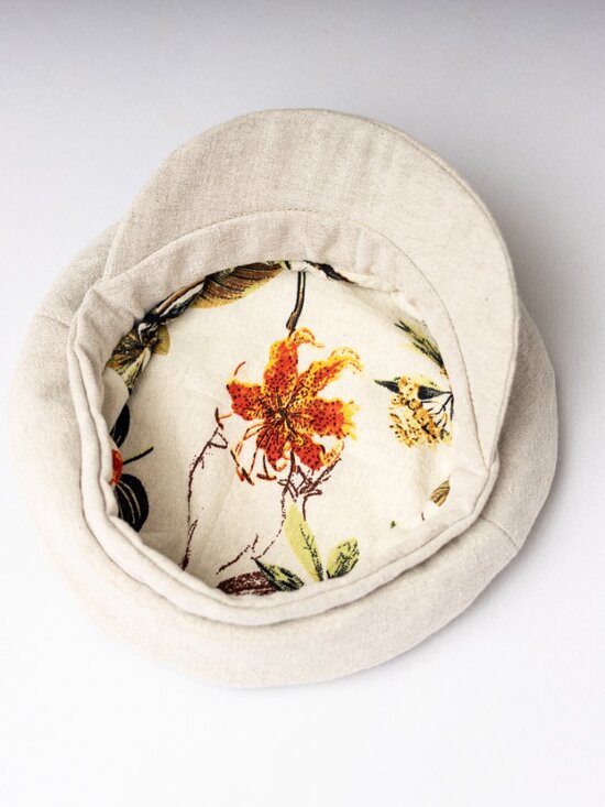 Women\'s Upcycled Medium Beige Linen Military Cadet Army Patrol Hat main image 4